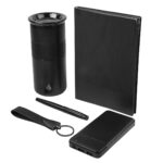 SET 022 N - SET MARMARIS (NEGRO - PAPEL ITALIANO PREMIUM CAJA - ACERO INOXIDABLE, PLASTICO, SILICON TERMO - CURPIEL LIBRETA - ACERO INOXIDABLE BOLIGRAFO - PLASTICO POWER BANK - CURPIEL, METAL LLAVERO) - Imagen 2